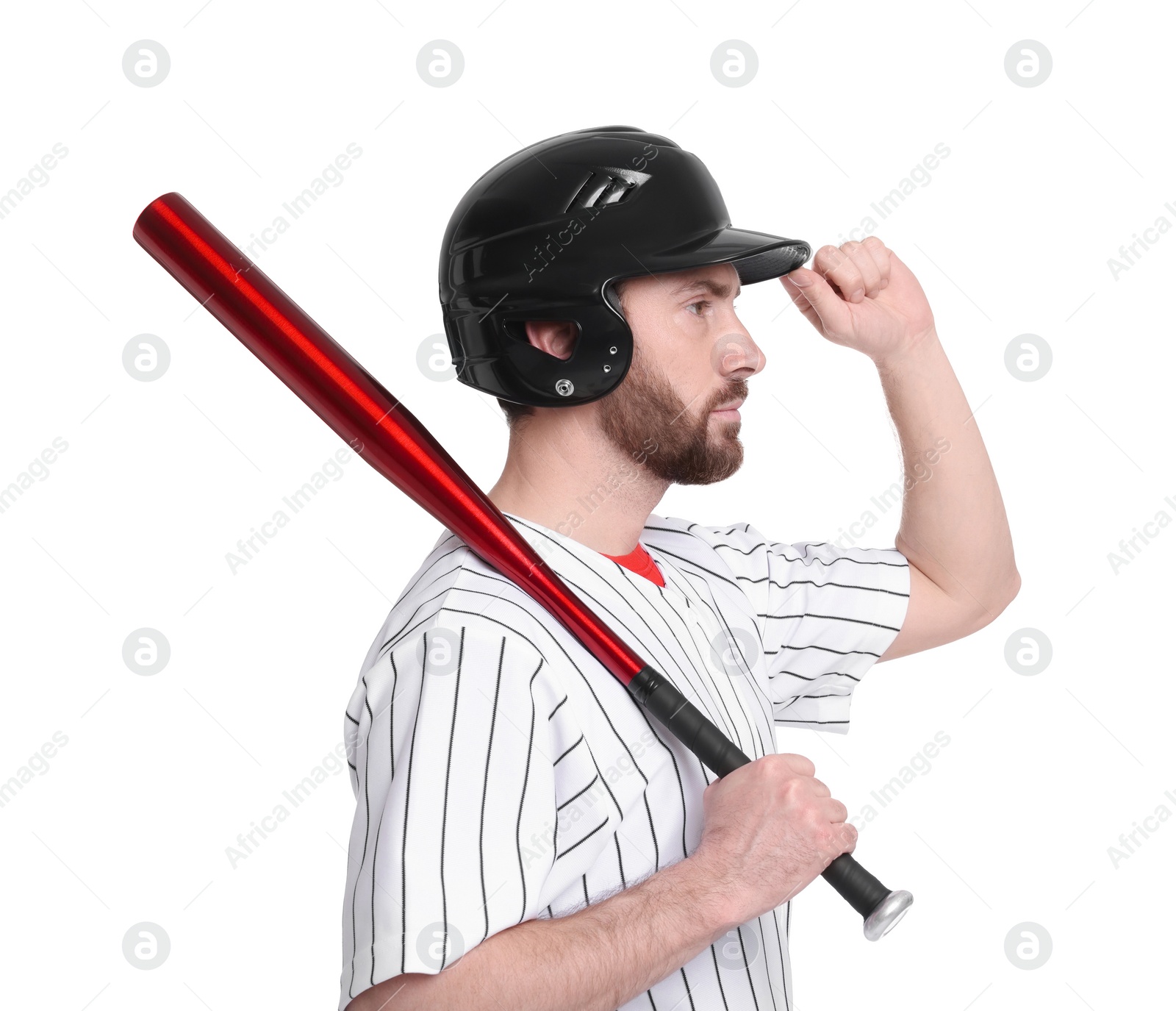 Photo of Baseball player with bat on white background