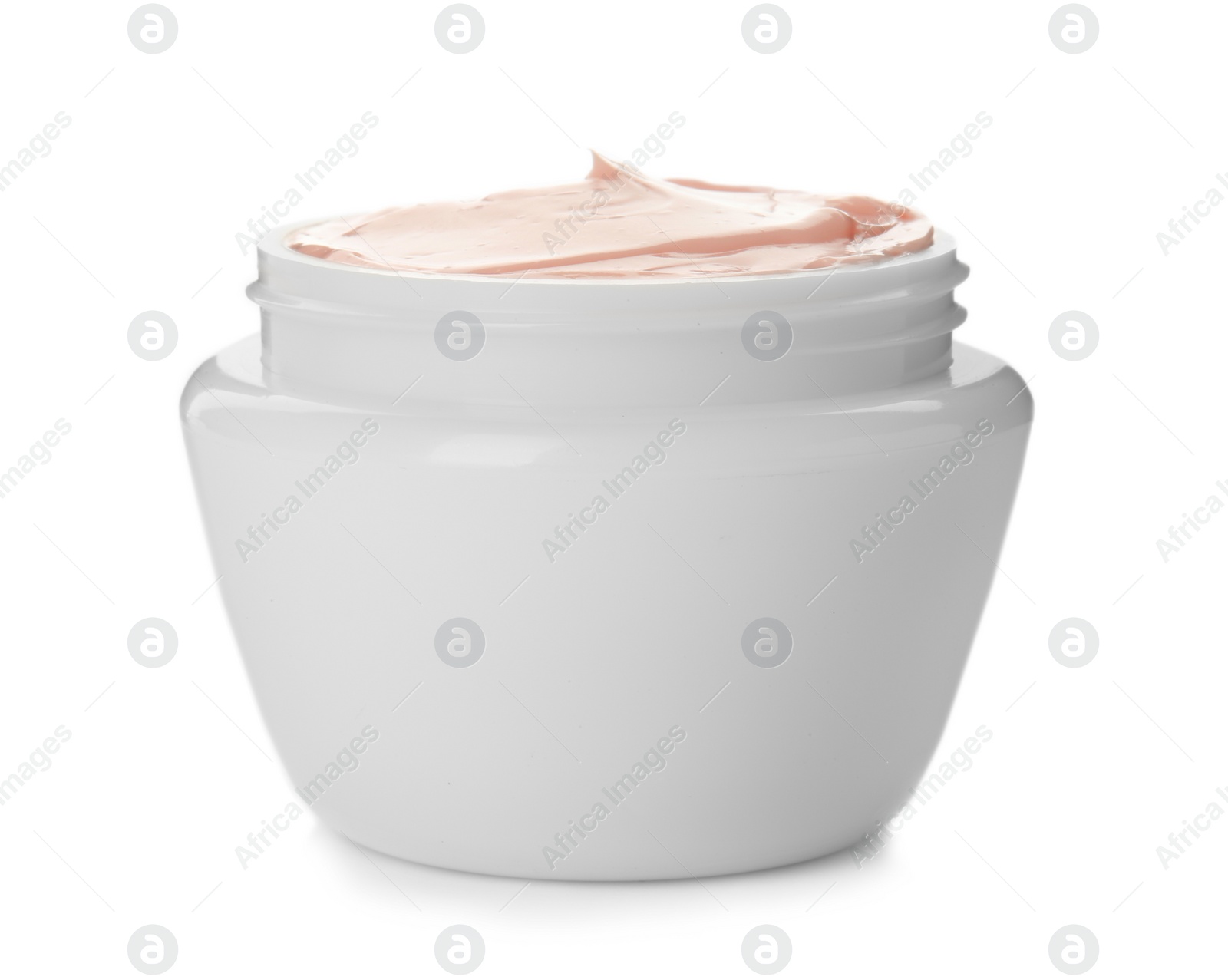 Photo of Jar with hand cream on white background