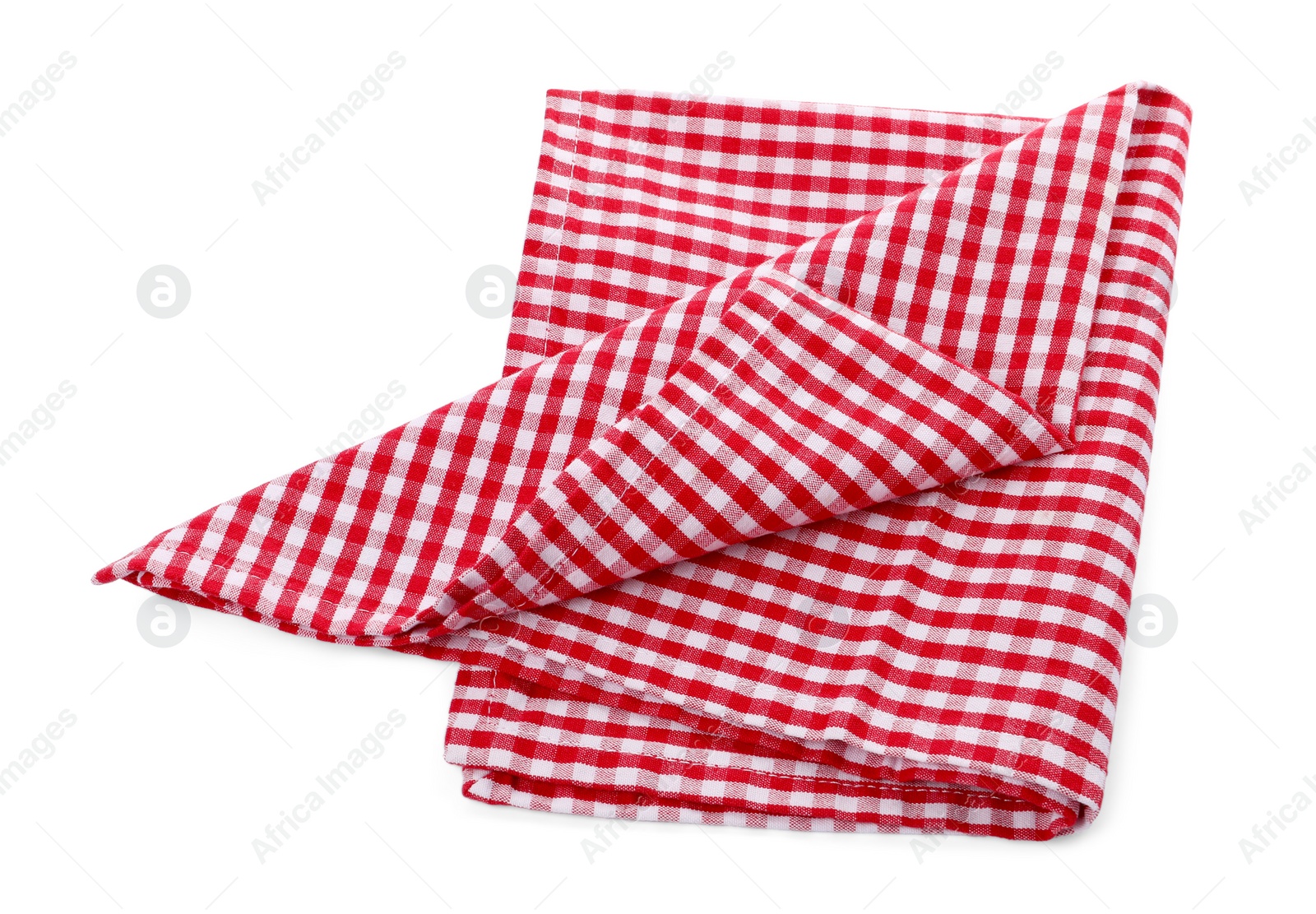 Photo of One red plaid napkin isolated on white