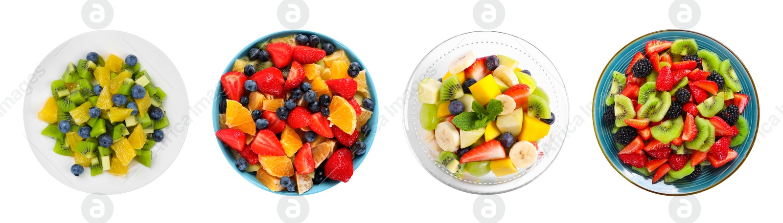 Image of Fruit salad, collection. Mixed fresh berries and fruits isolated on white, top view