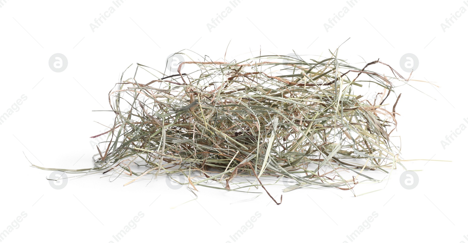 Photo of Dried hay isolated on white. Livestock feed