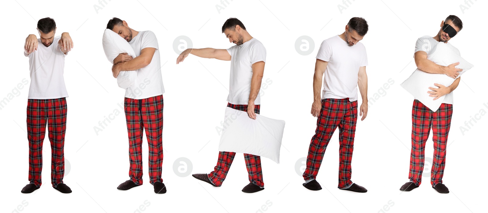 Image of Collage with photos of sleepwalker on white background. Banner design