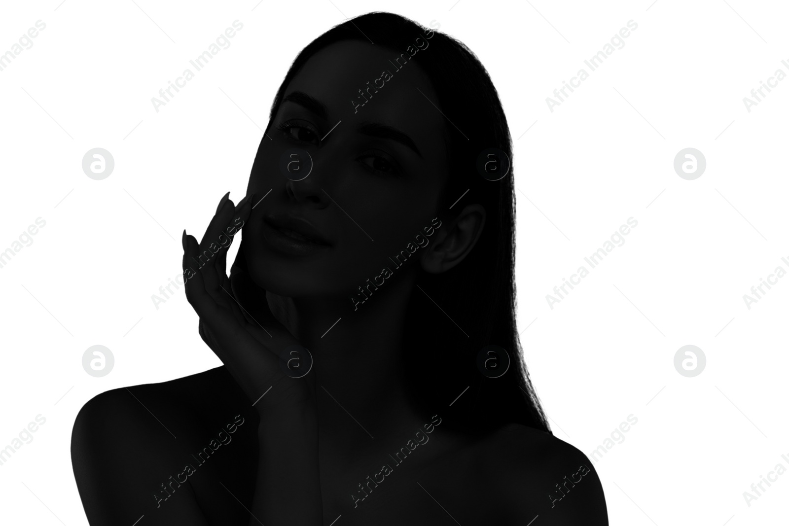 Image of Silhouette of one woman isolated on white
