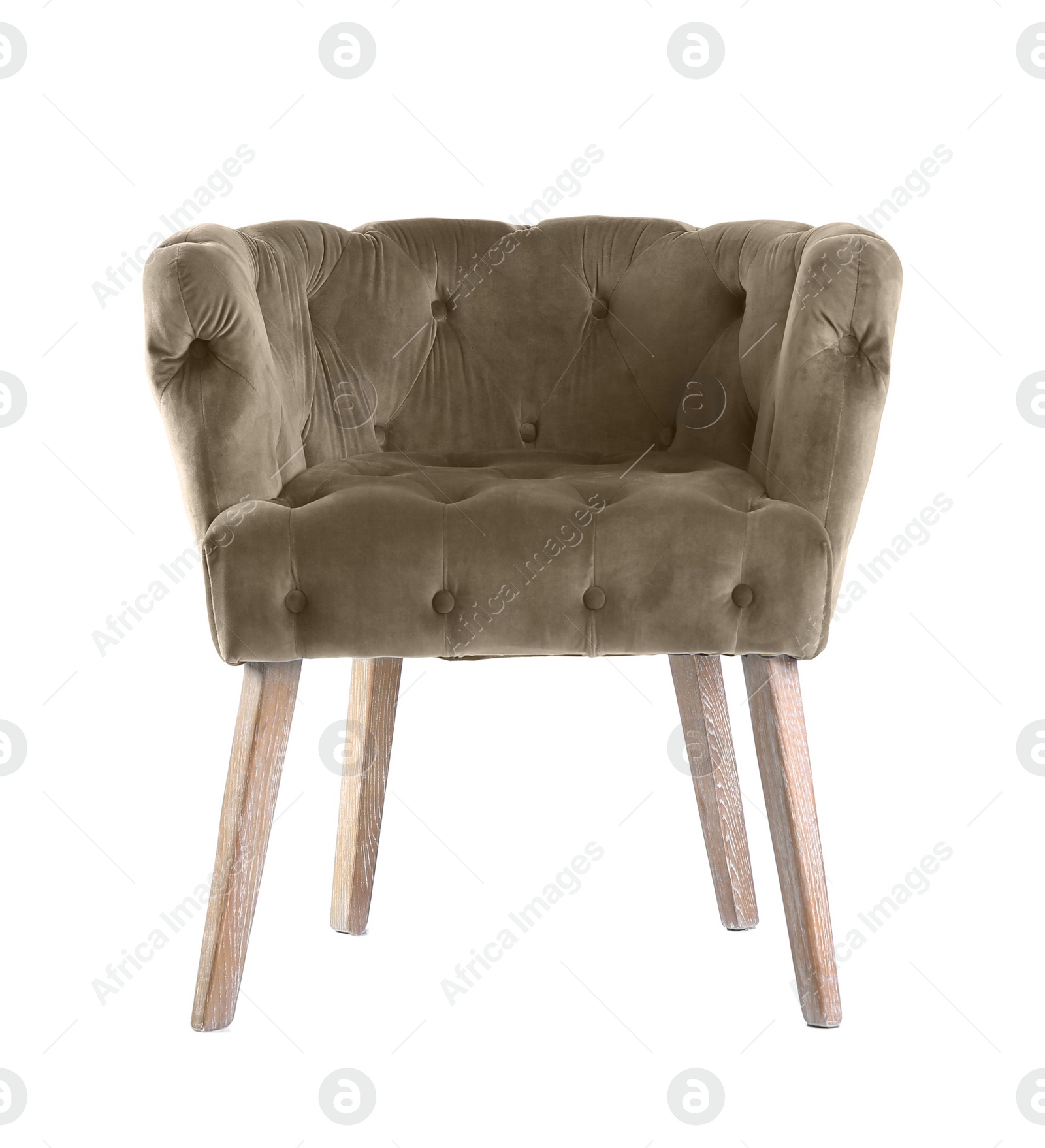 Image of One comfortable dusty brown armchair isolated on white