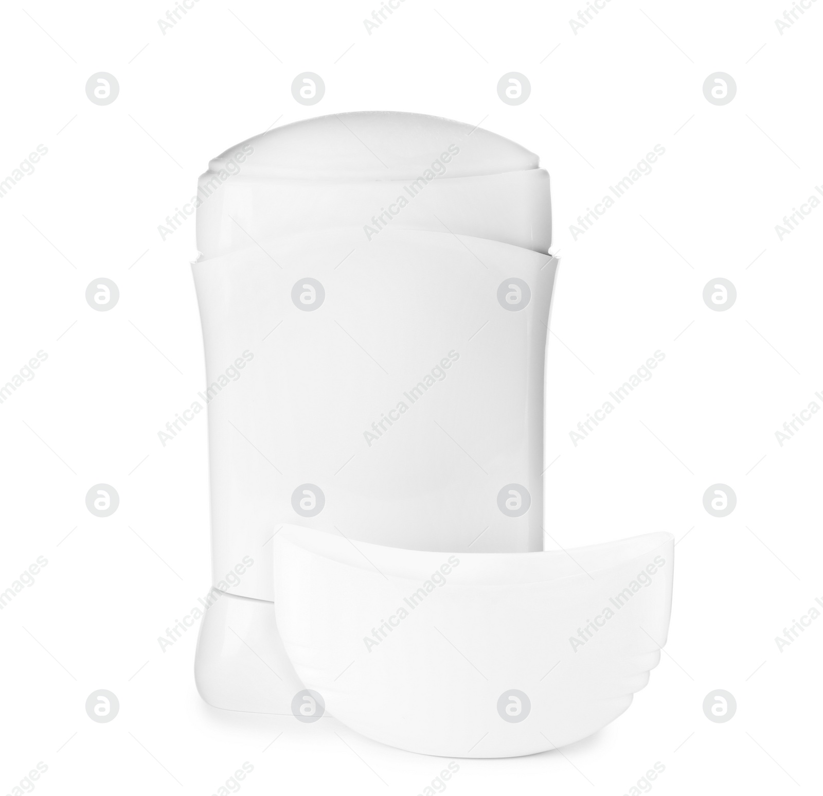 Photo of Blank plastic deodorant container on white background