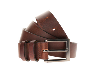 Photo of Stylish brown leather belt isolated on white
