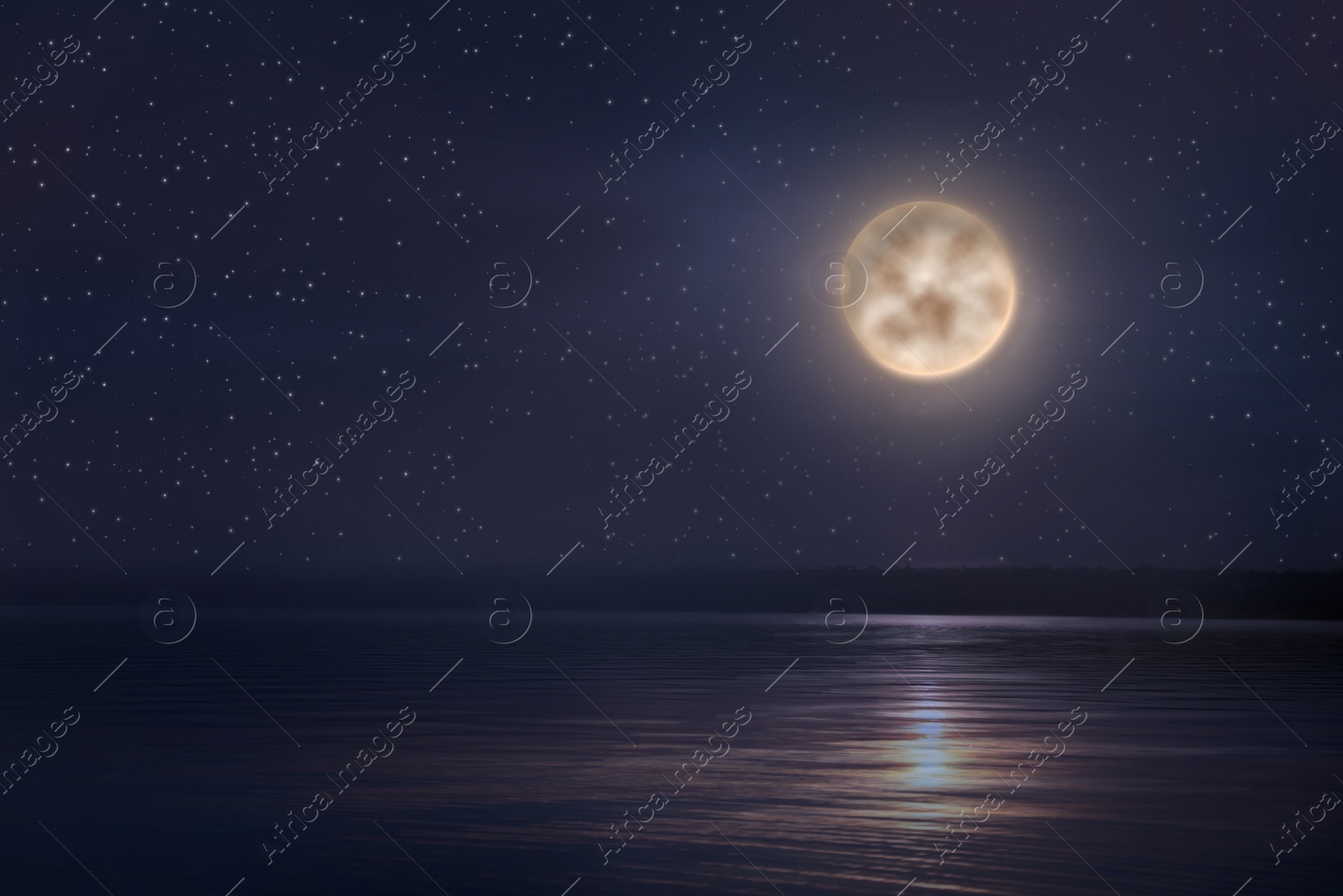 Image of Beautiful seascape with full moon in night sky