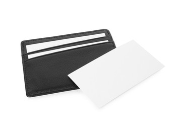 Leather business card holder with cards isolated on white