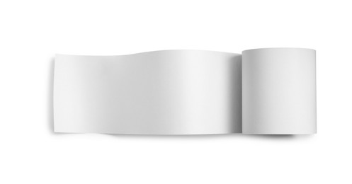Photo of Roll of thermal paper for receipt isolated on white, top view
