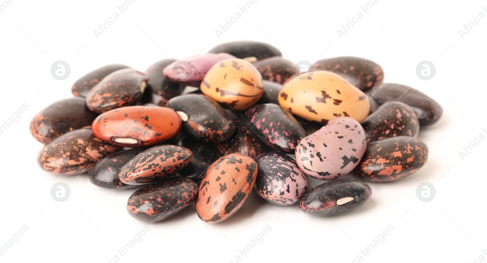 Photo of Pile of raw beans on white background. Vegetable planting