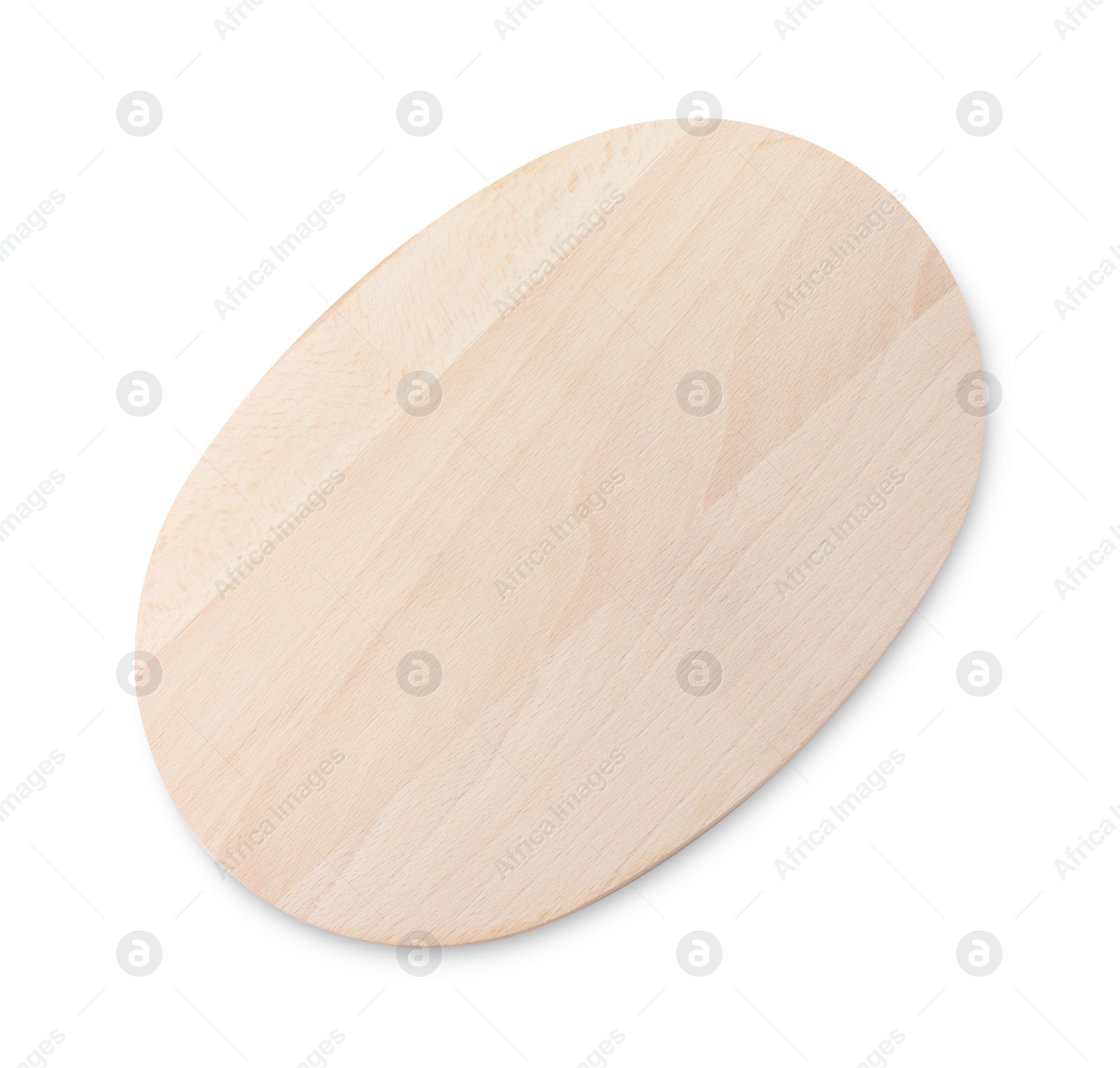 Photo of One wooden cutting board isolated on white, top view