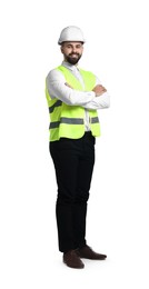 Photo of Engineer in hard hat on white background