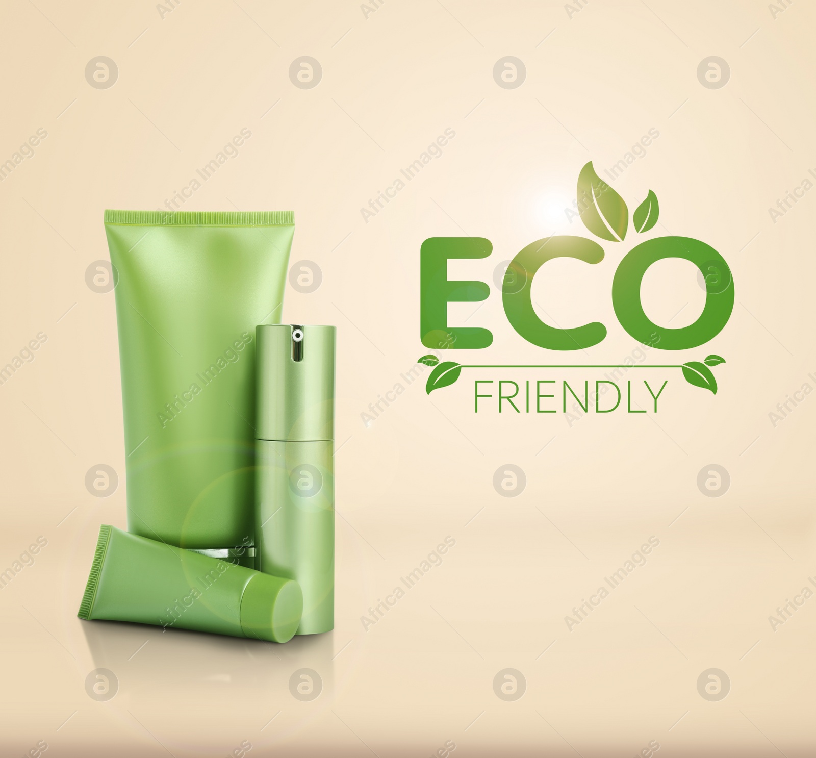 Image of Organic eco friendly cosmetic products on beige background