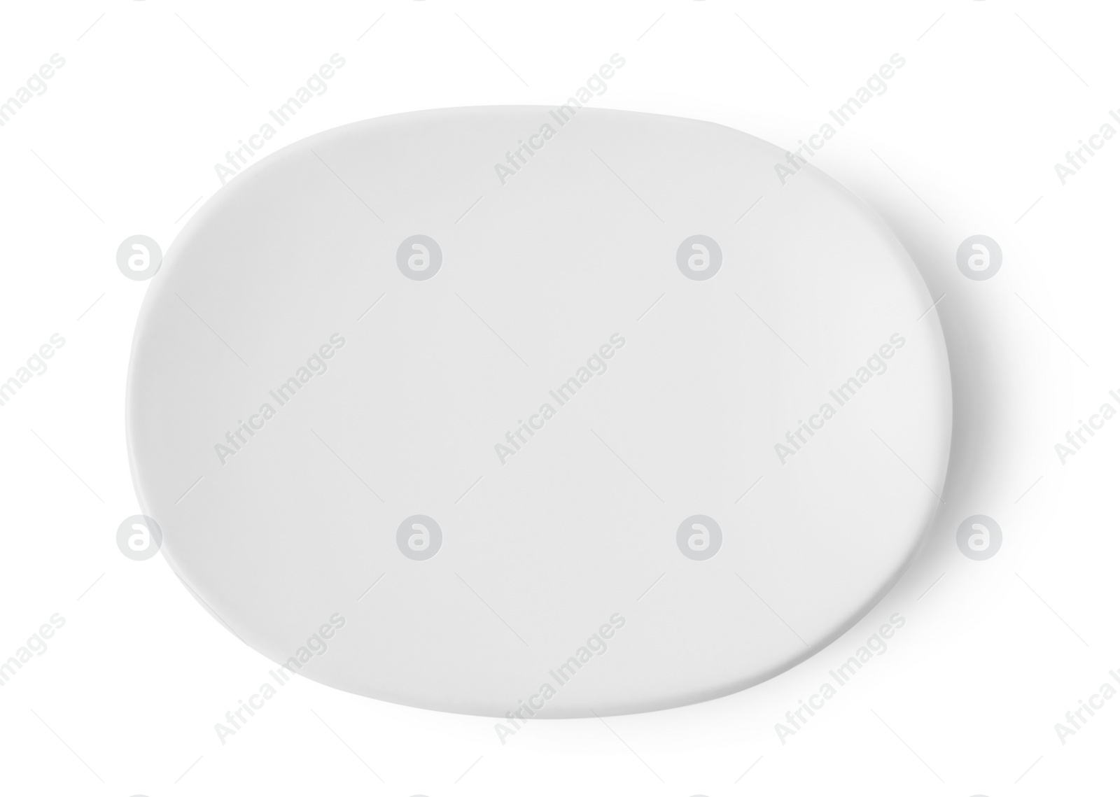 Photo of Bath accessory. Ceramic soap dish isolated on white, top view