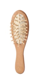 Photo of Bamboo hairbrush isolated on white. Conscious consumption