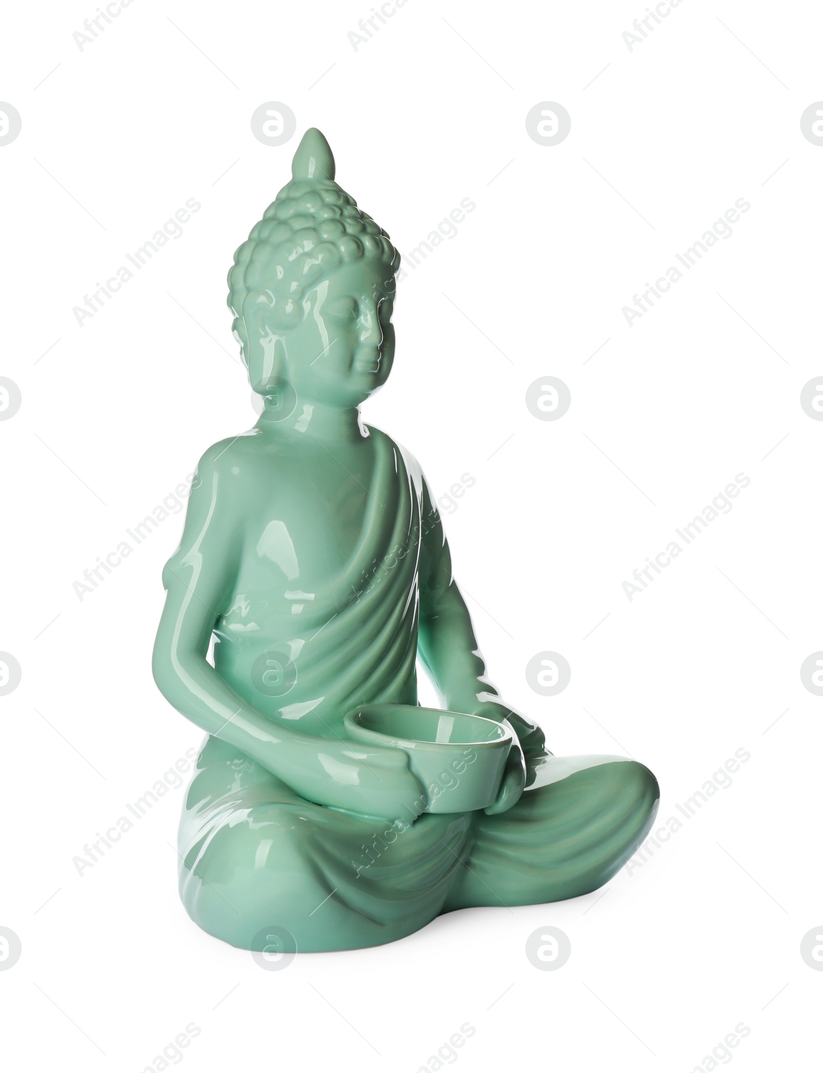 Photo of Beautiful ceramic Buddha sculpture isolated on white