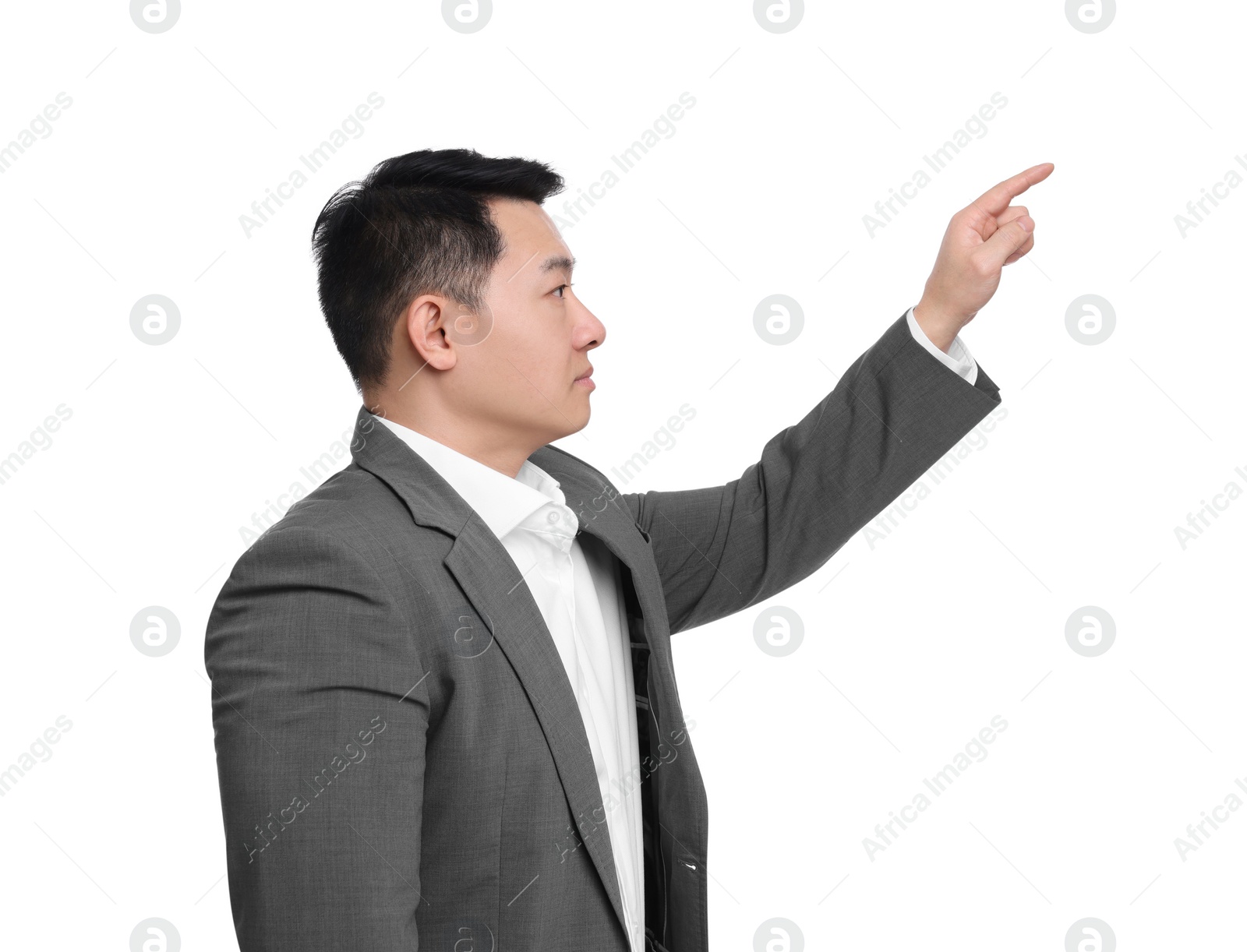 Photo of Businessman in suit posing on white background