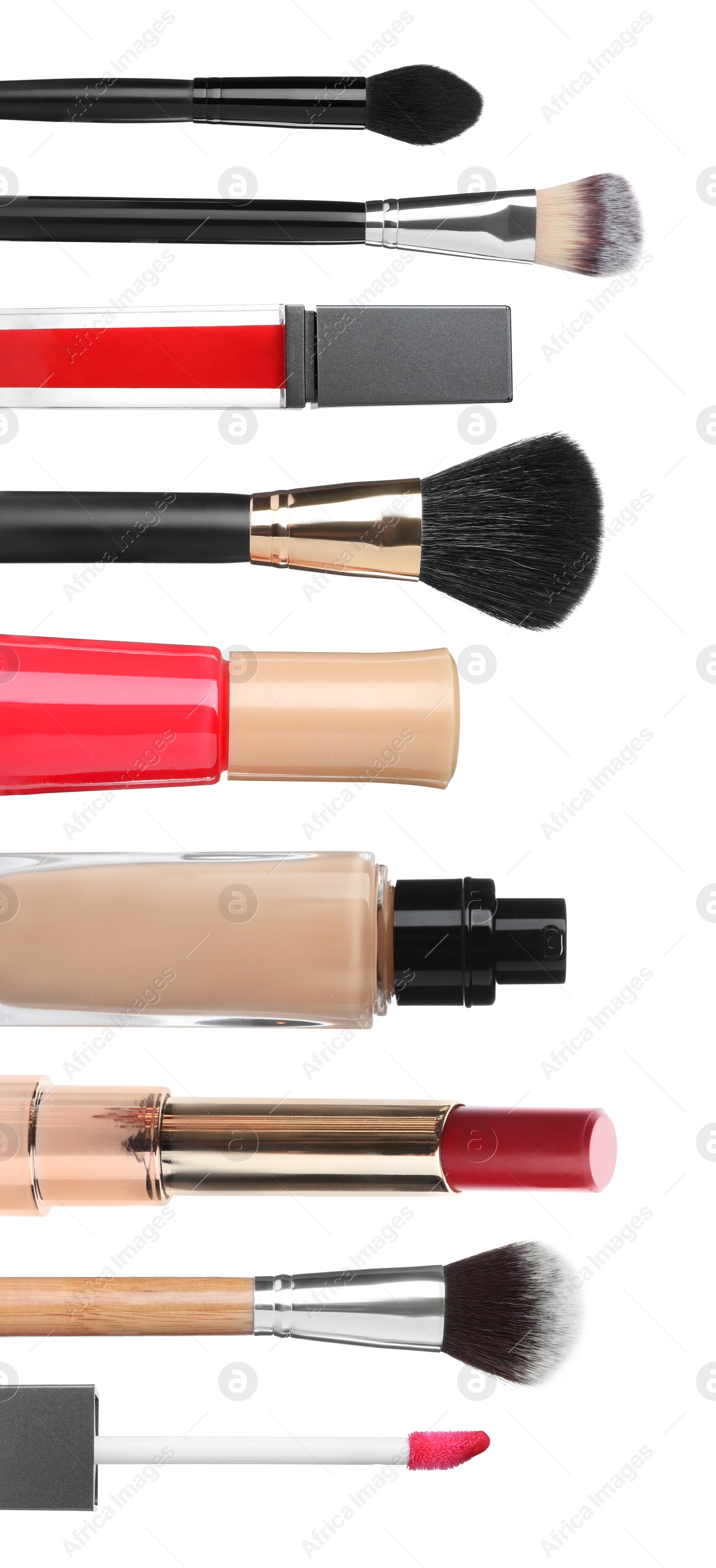 Image of Set with different decorative cosmetics on white background. Vertical banner design