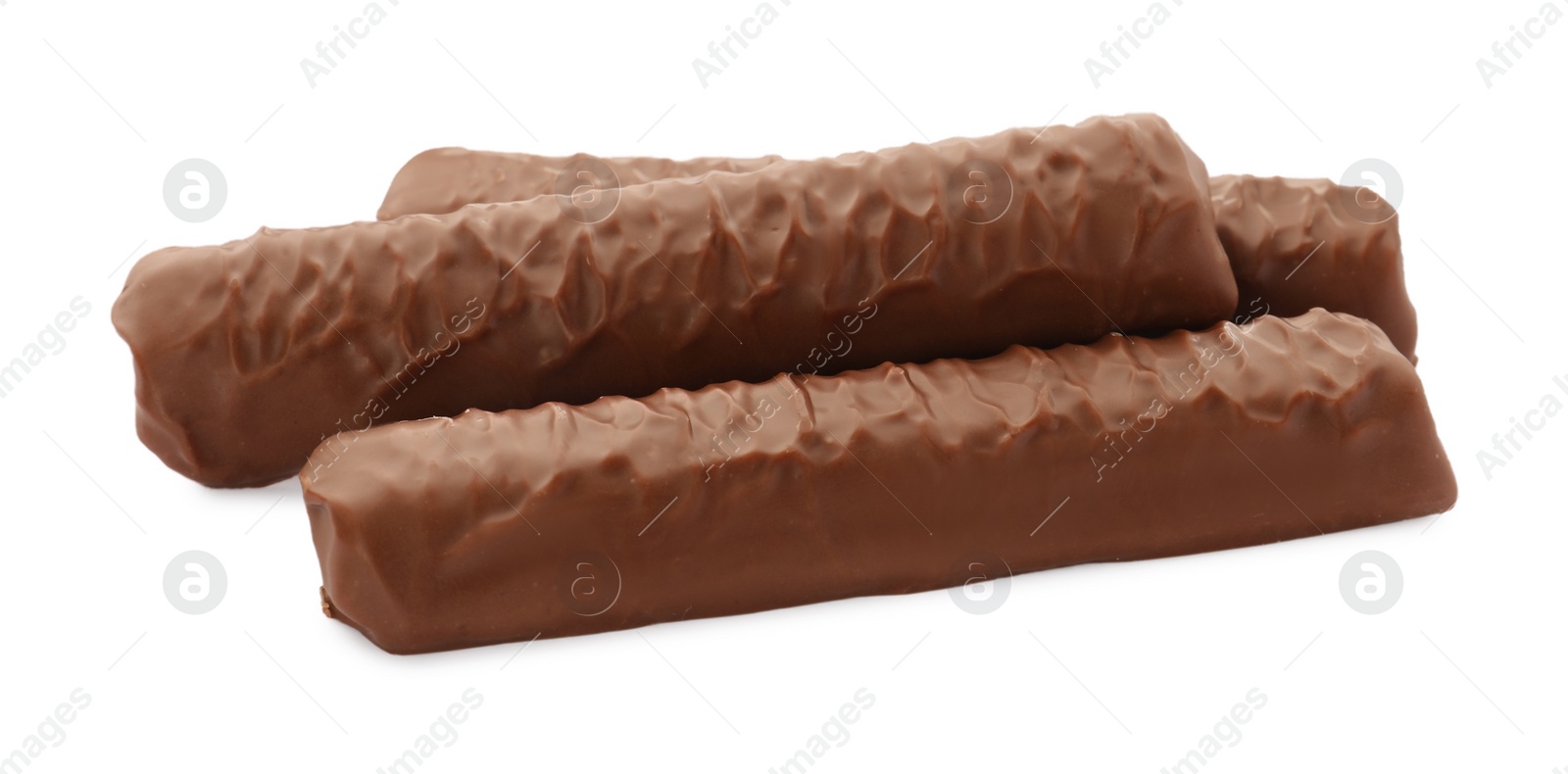 Photo of Sweet tasty chocolate bars on white background