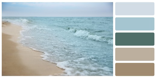 Image of Color palette appropriate to photo of sandy beach and sea