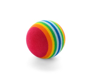 Colorful ball for cat on white background. Pet toy