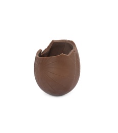 Photo of Broken milk chocolate egg on white background