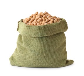 Photo of Raw chickpeas in bag on white background