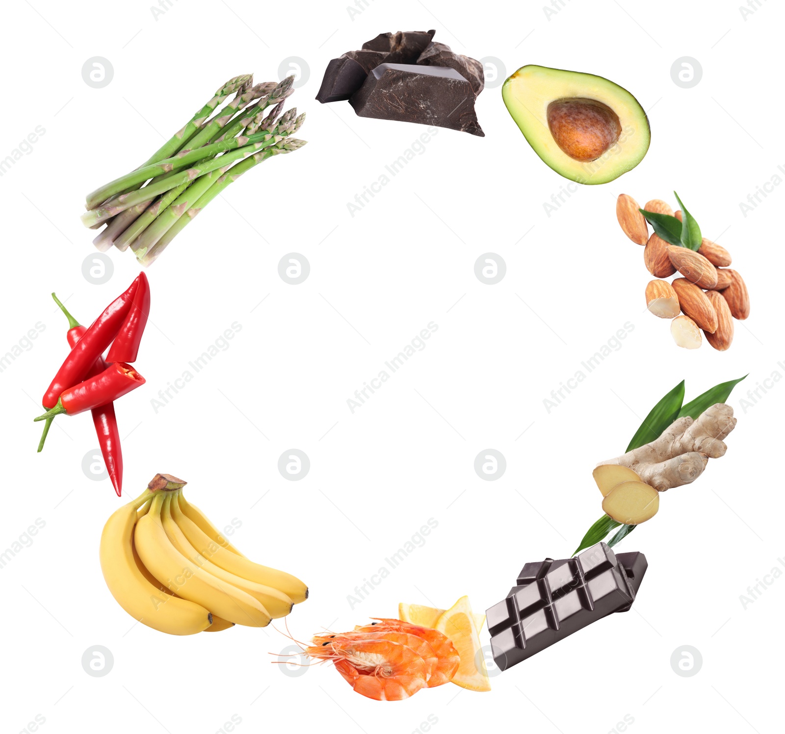 Image of Set with different aphrodisiac food for increasing sexual desire on white background 