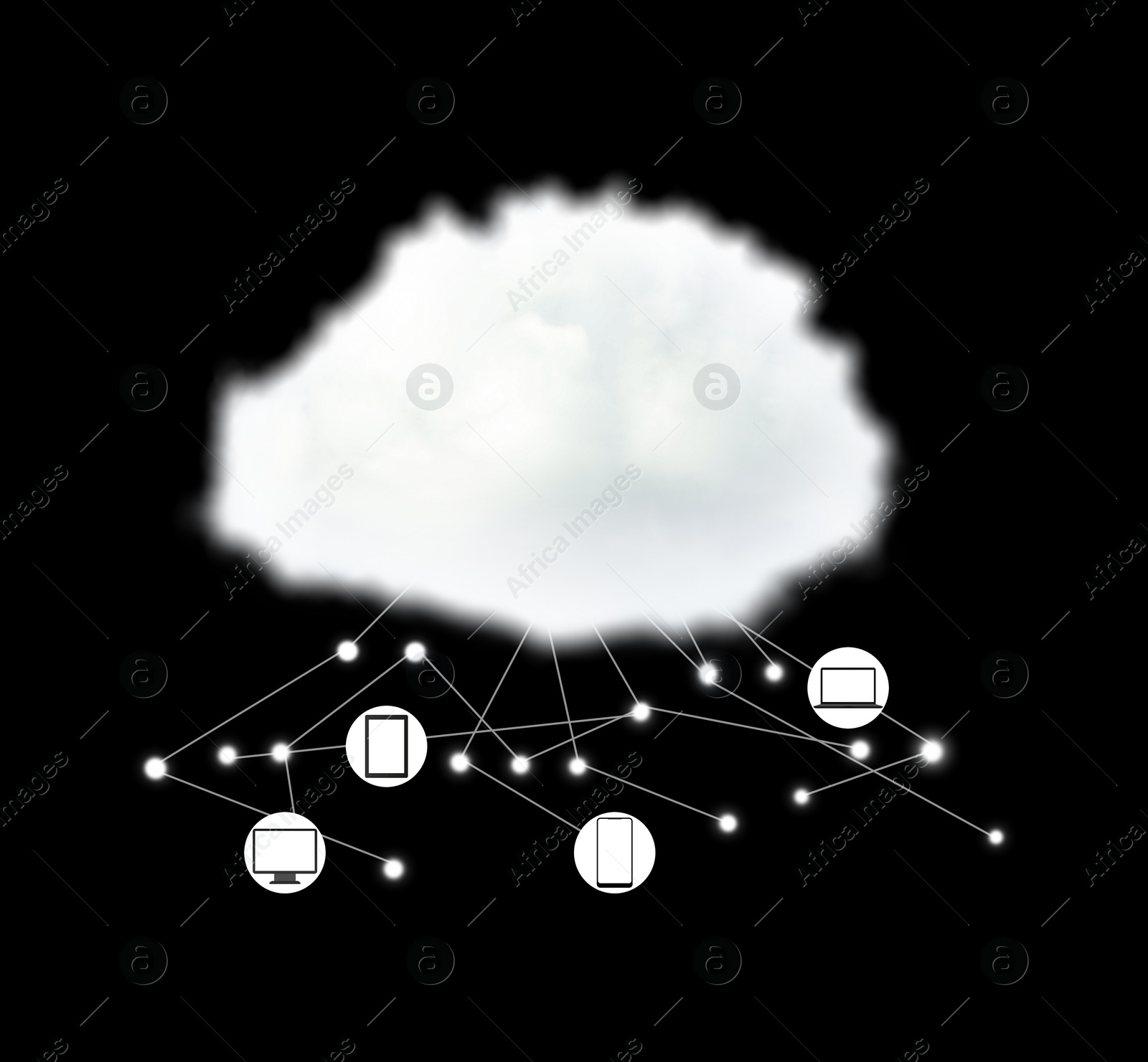 Illustration of  cloud storage on black background. Modern technology