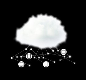 Illustration of  cloud storage on black background. Modern technology