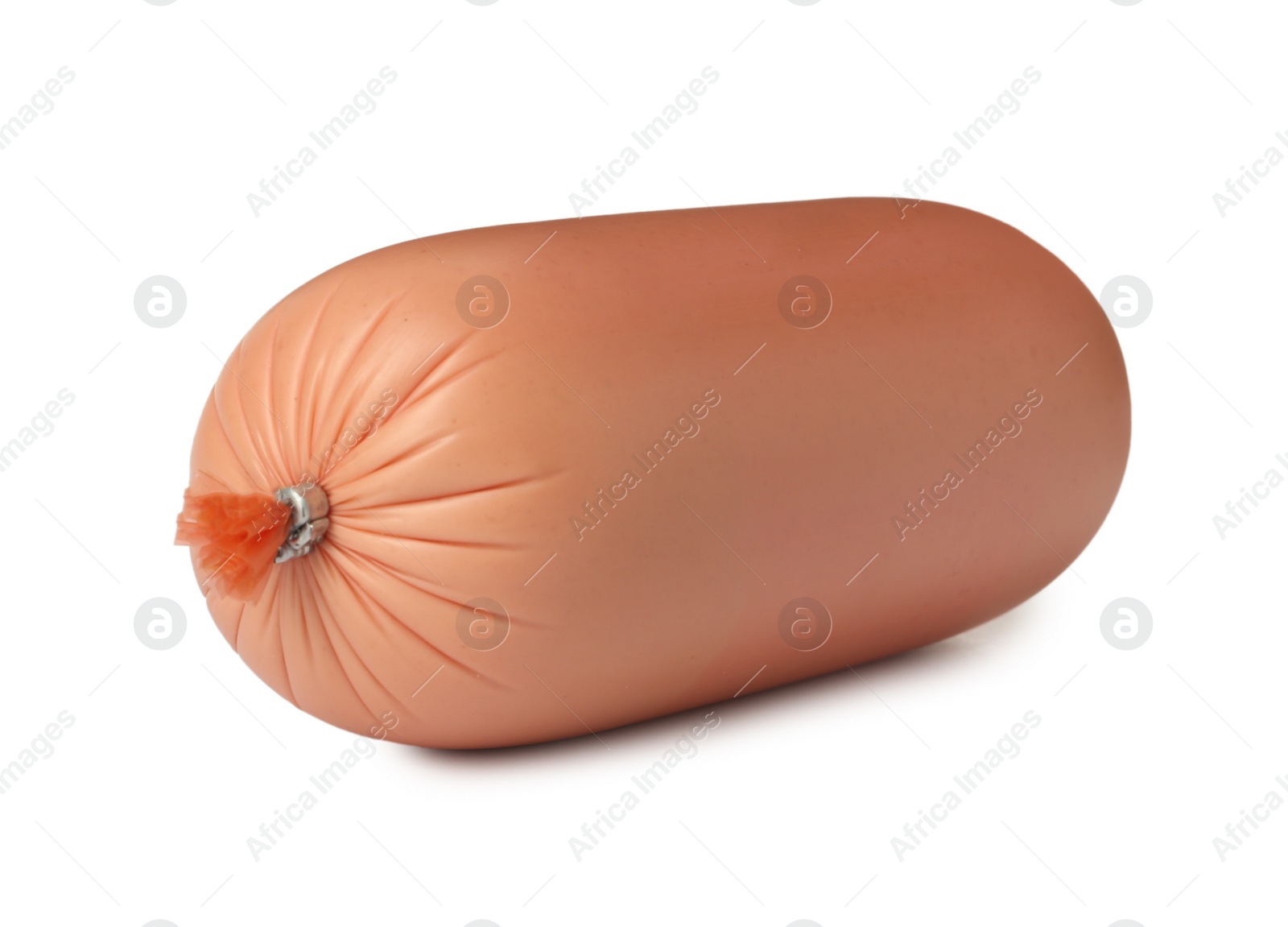 Photo of Tasty whole boiled sausage isolated on white