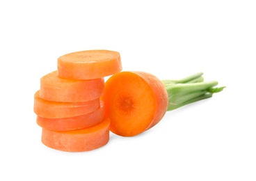 Ripe sliced carrot on white background