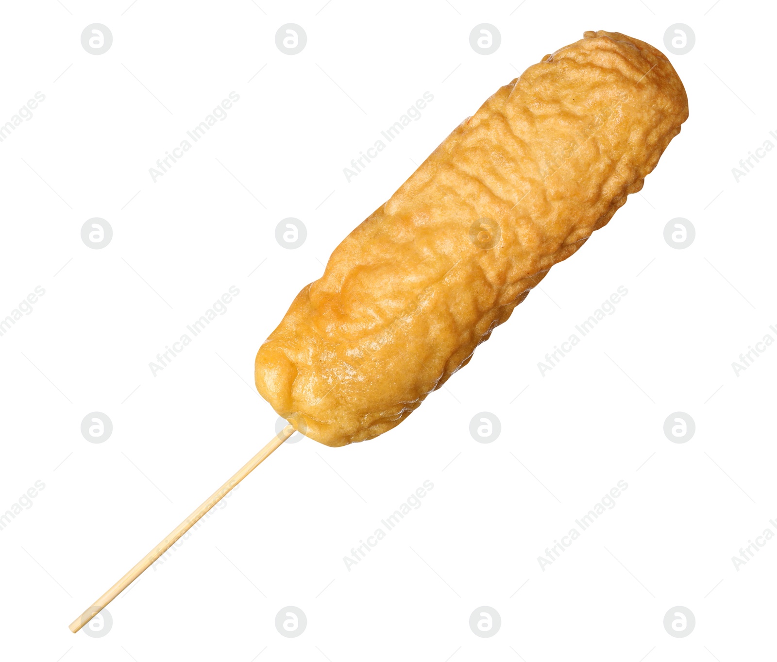 Photo of Delicious deep fried corn dog isolated on white