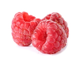 Delicious fresh ripe raspberries on white background