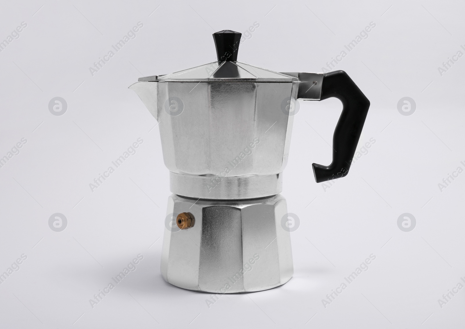 Photo of Moka pot on white background. Coffee maker