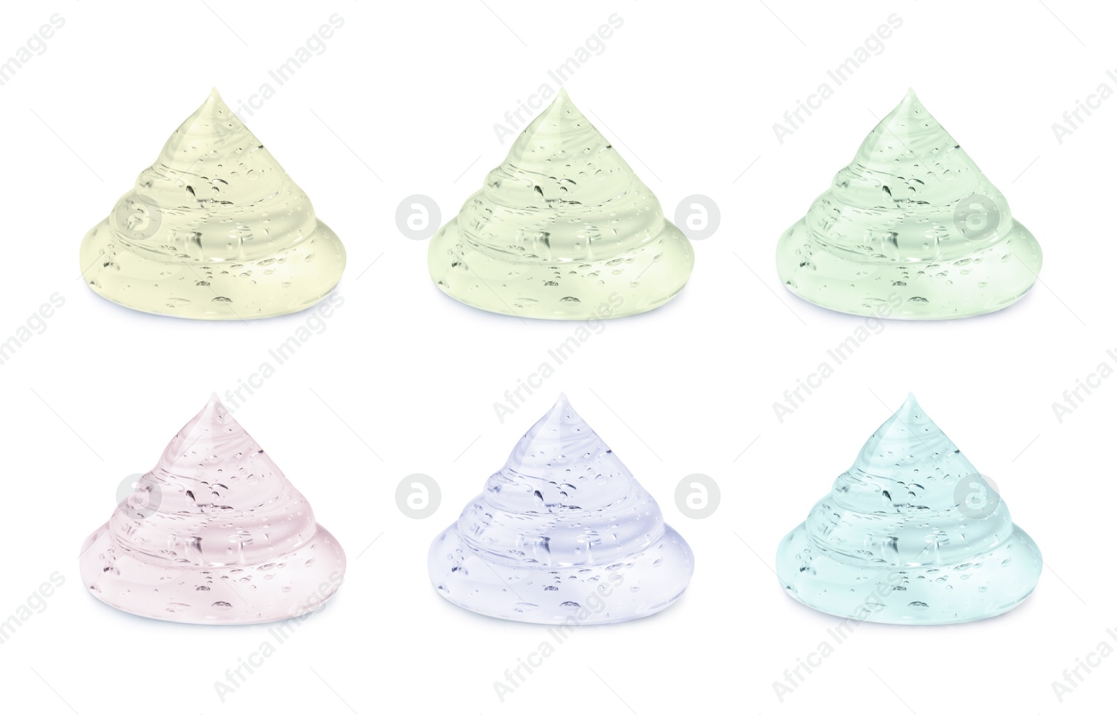 Image of Set with samples of cosmetic gels on white background