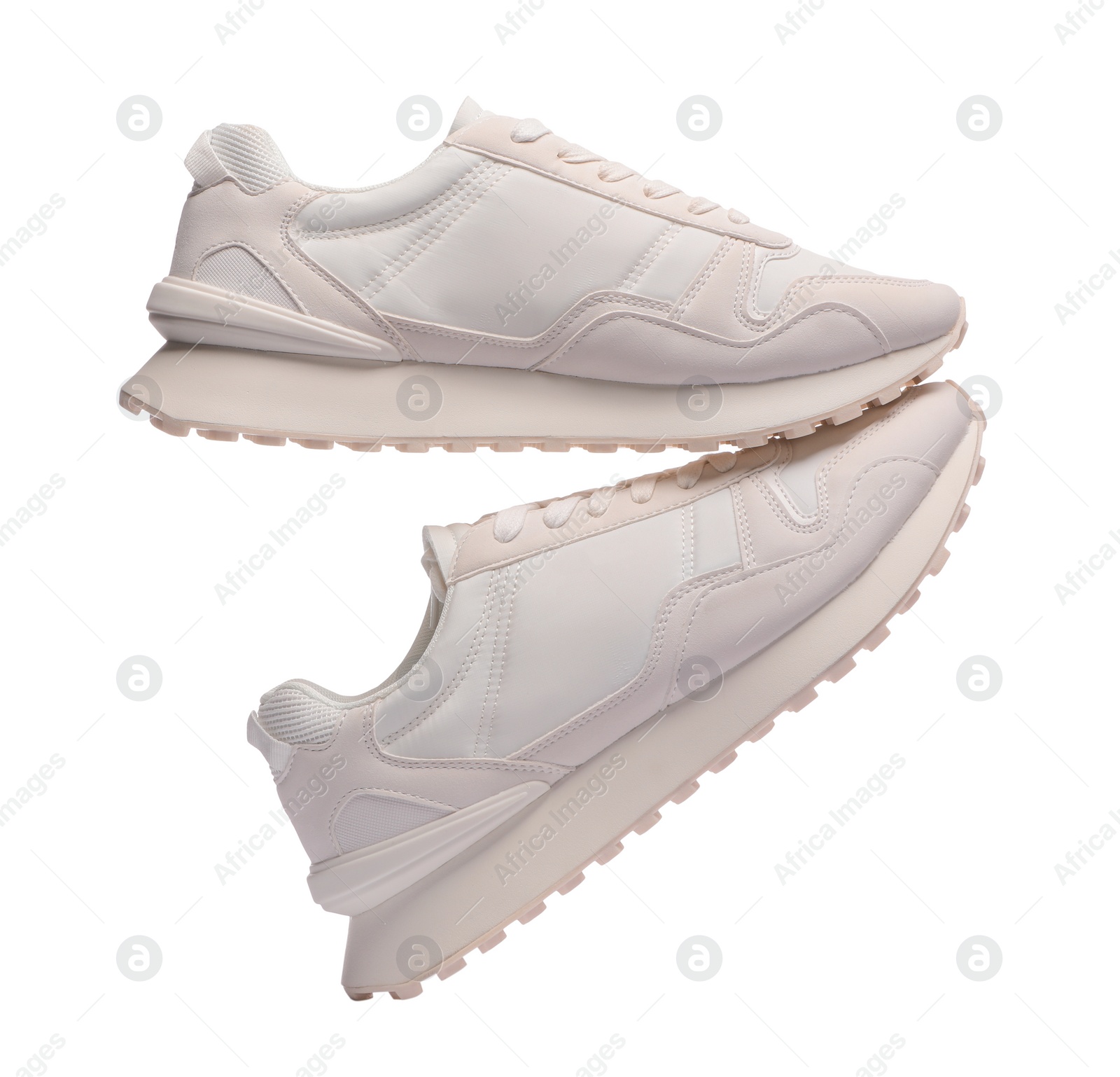 Photo of Pair of stylish sneakers isolated on white