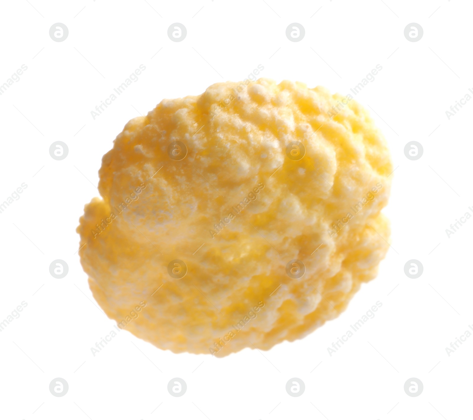 Photo of Crispy cornflake on white background. Healthy breakfast