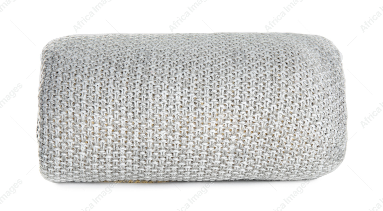 Photo of Stylish grey knitted plaid on white background