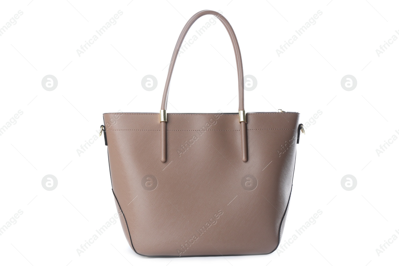 Photo of Stylish brown leather bag isolated on white