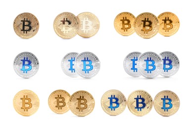 Image of Collage with different bitcoins on white background