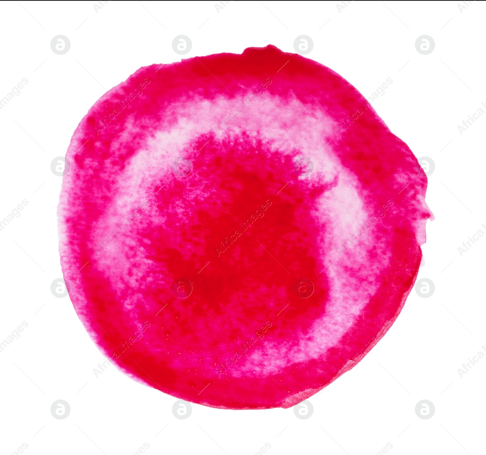 Photo of Blot of pink watercolor paint isolated on white, top view