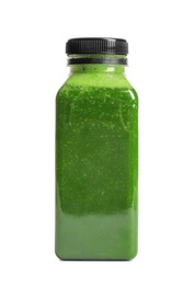 Photo of Bottle with delicious detox juice on white background