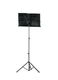 Photo of Note stand with music sheets on white background