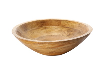 Empty clean wooden bowl isolated on white