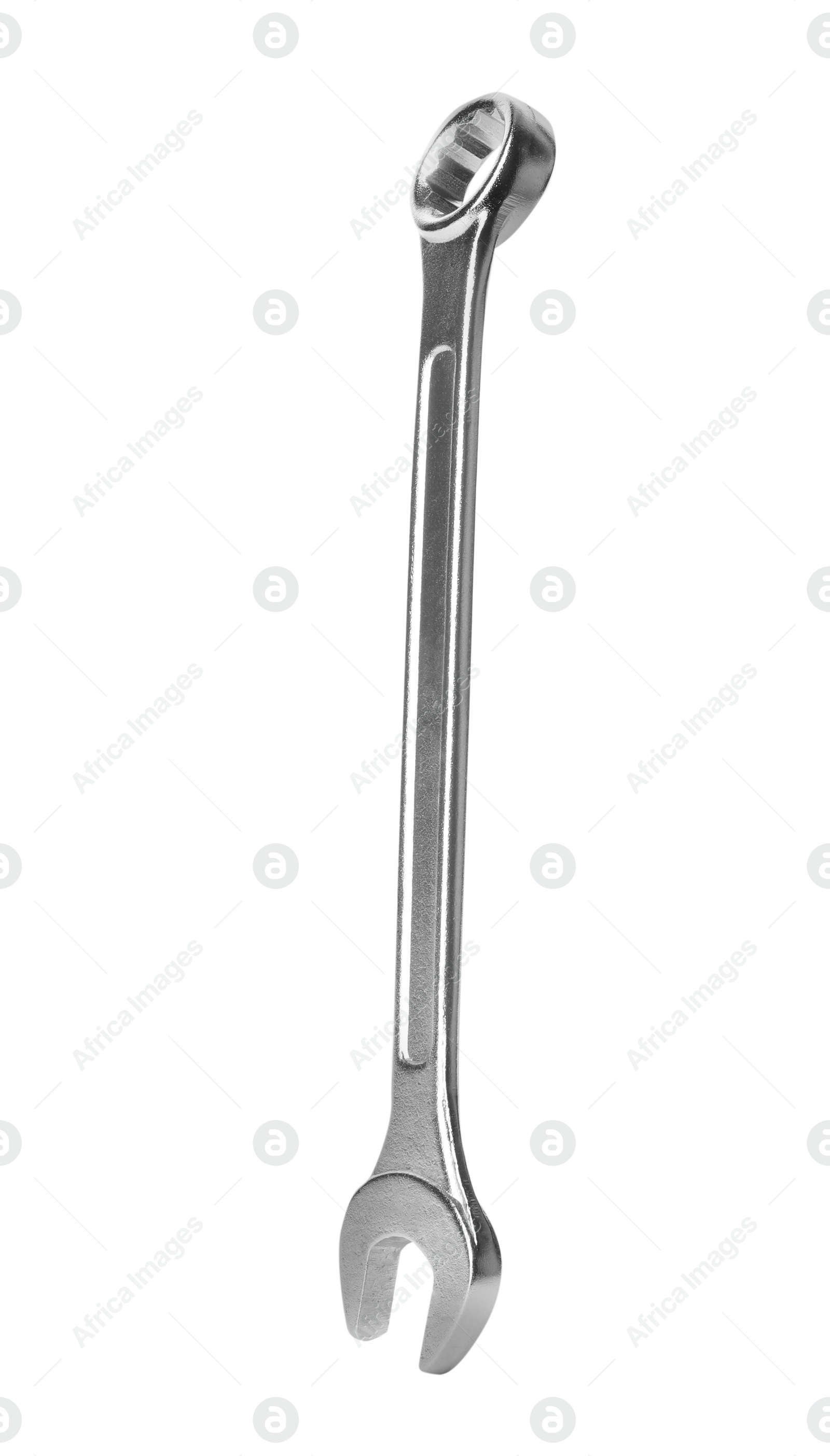 Photo of New wrench isolated on white. Construction tool