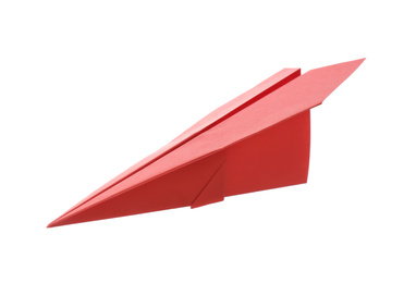 Photo of Handmade red paper plane isolated on white