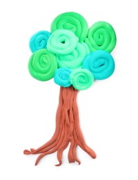 Colorful tree made from play dough isolated on white, top view