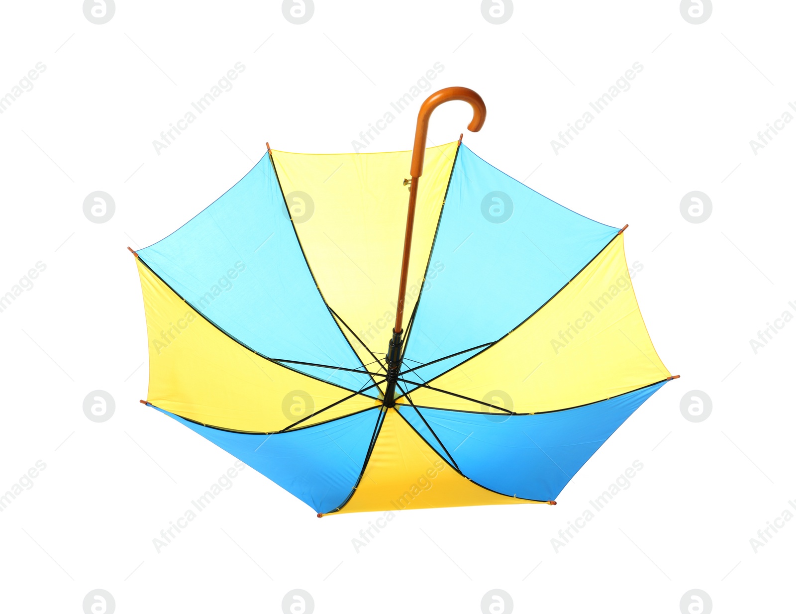 Photo of Modern opened bright umbrella isolated on white