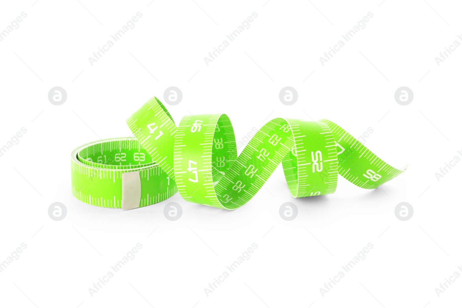 Photo of New green measuring tape isolated on white